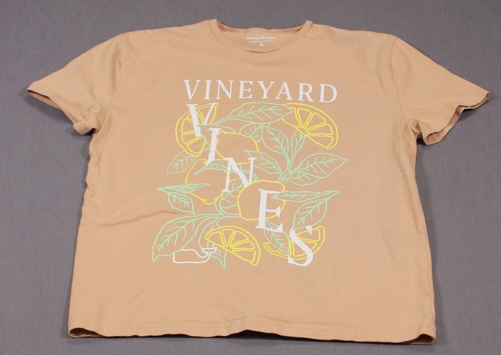 Vineyard Vines Shirt Woman's Tan Lemon and leaf design Graphic Tee Sz M